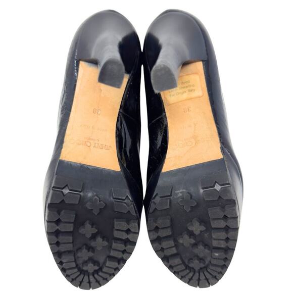 Jimmy Choo Patent Leather Shearling Platform Moto Biker‎ Lug Sole Boots Heels 38 - Picture 9 of 9